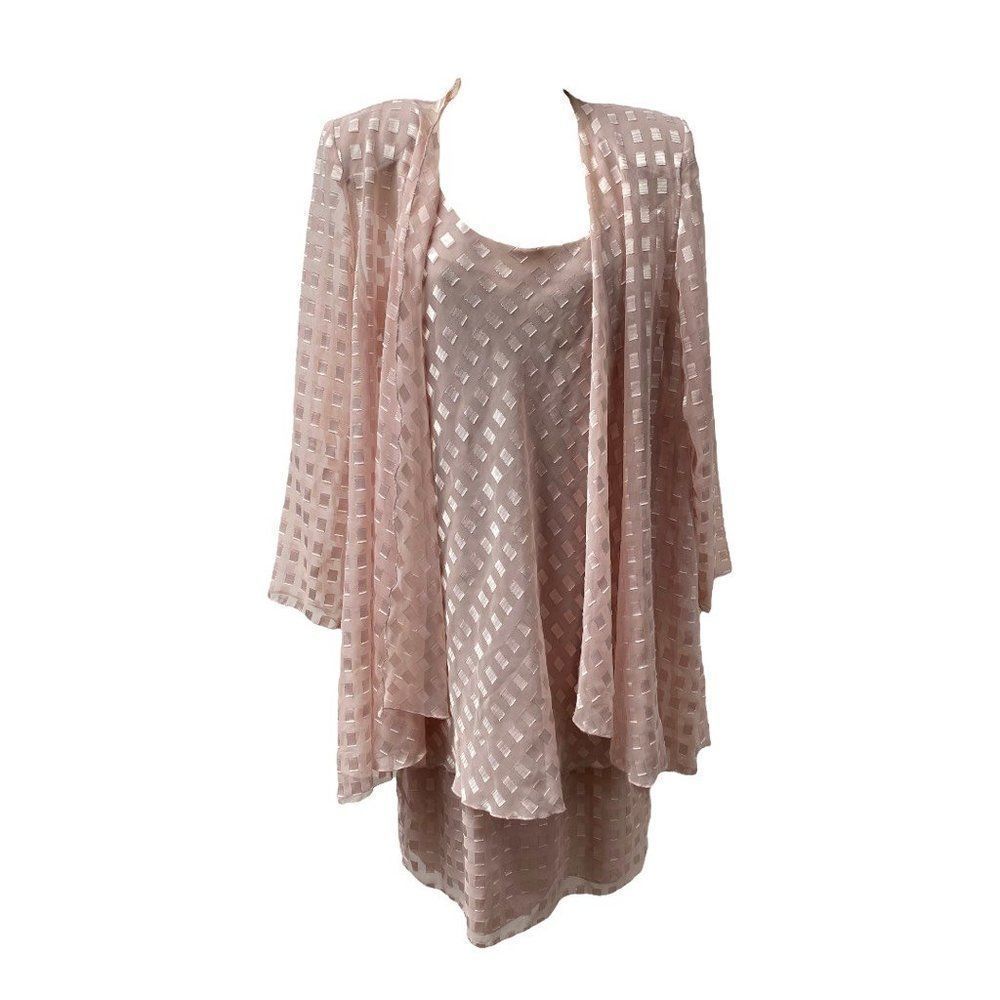 Patra Womens Jacket Dress Pink Geometric Back Slit Sleeveless Petites